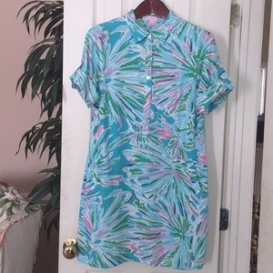 Lilly Pulitzer Elexa Shirt Dress Blue Green Sz 16